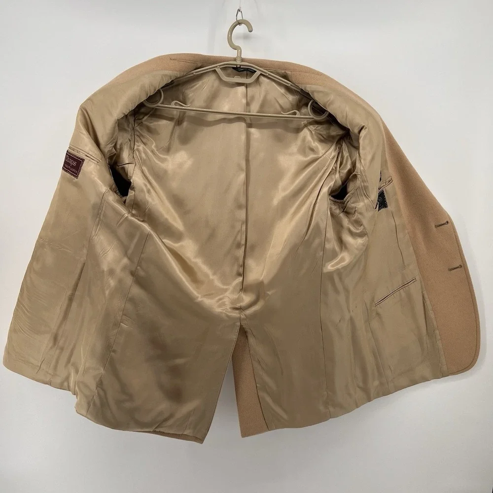 Chaps‎ Ralph Lauren Camel Hair Blazer Jacket Pockets Leather Buttons USA